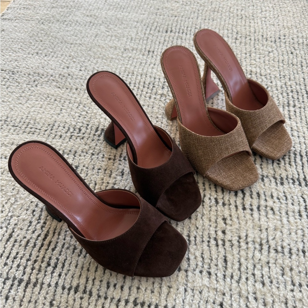 Amina Muaddi Lupita Brand new suede Dark Brown Heels 36 BNIB